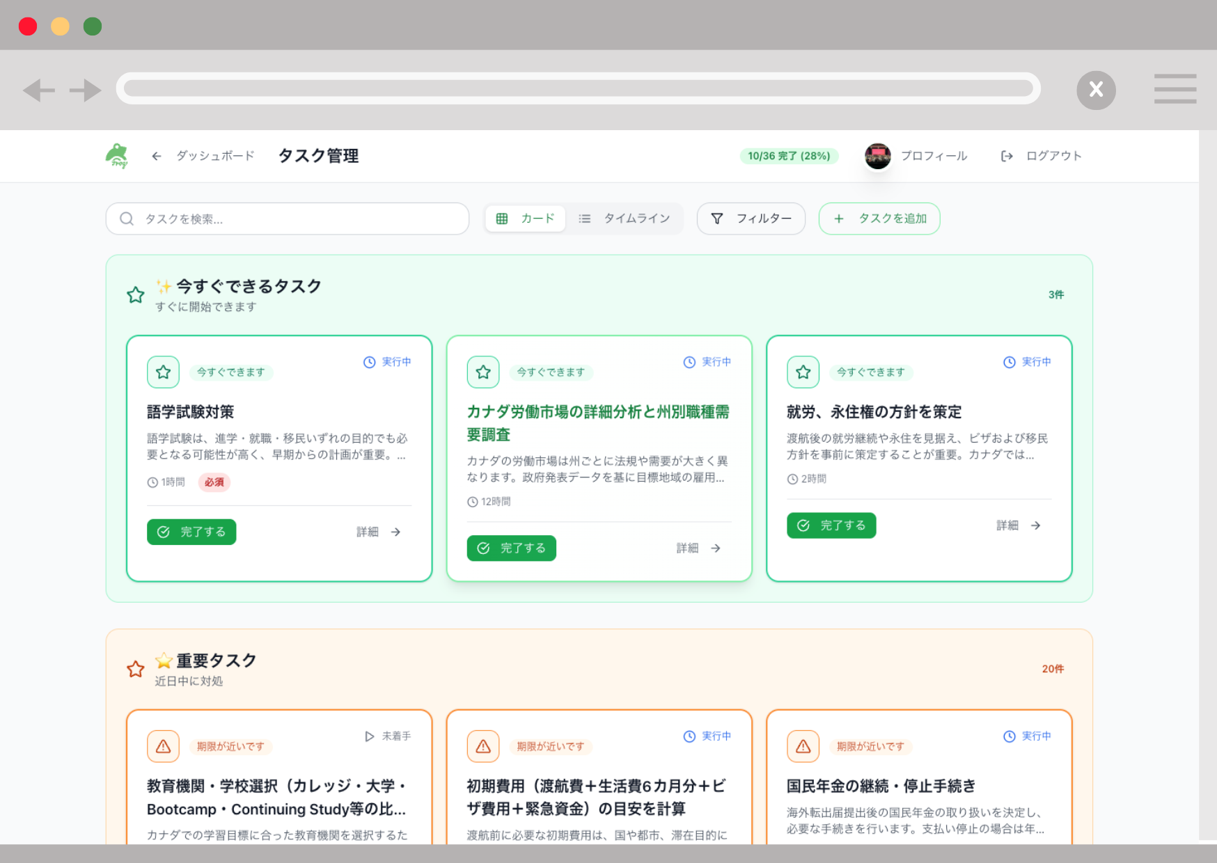 タスク管理システムのスクリーンショット